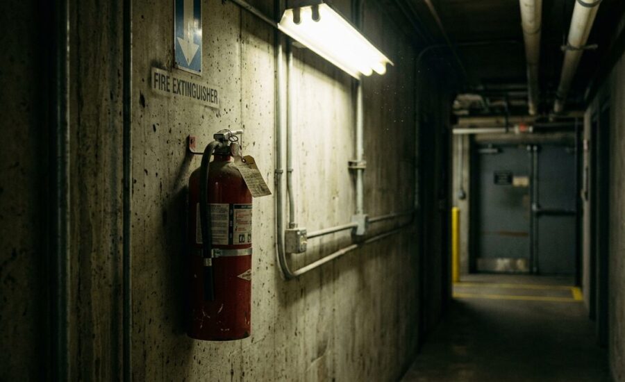 Extintor de incêndio em instalação química industrial — Seção 5 da FDS (medidas de combate a incêndio)